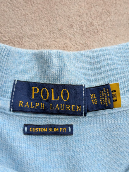 Polo manches courtes Polo Ralph Lauren XL bleu ciel logo violet Custom Slim Fit