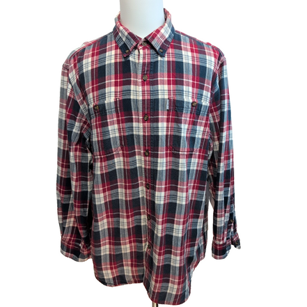 Chemise Carhartt XL Flanelle Rouge Carreaux Relaxed Fit 2 Poches manches longues