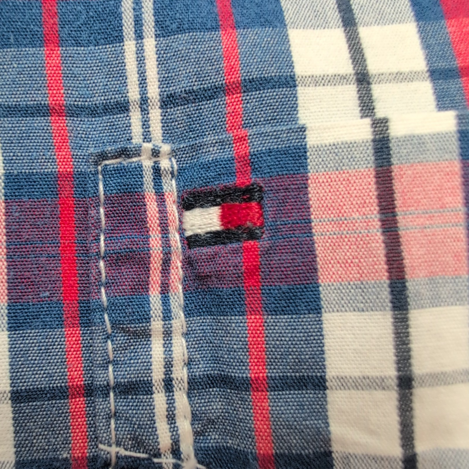 Chemise Tommy Hilfiger Manche Courte Bleue Blanche Rouge Carreaux Taille XL Une