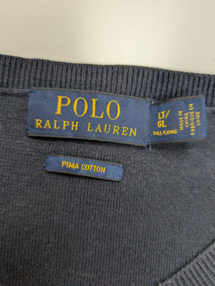Pull Fin Polo Ralph Lauren Bleu Marine Col V Taille L Logo Rouge | 544WSR