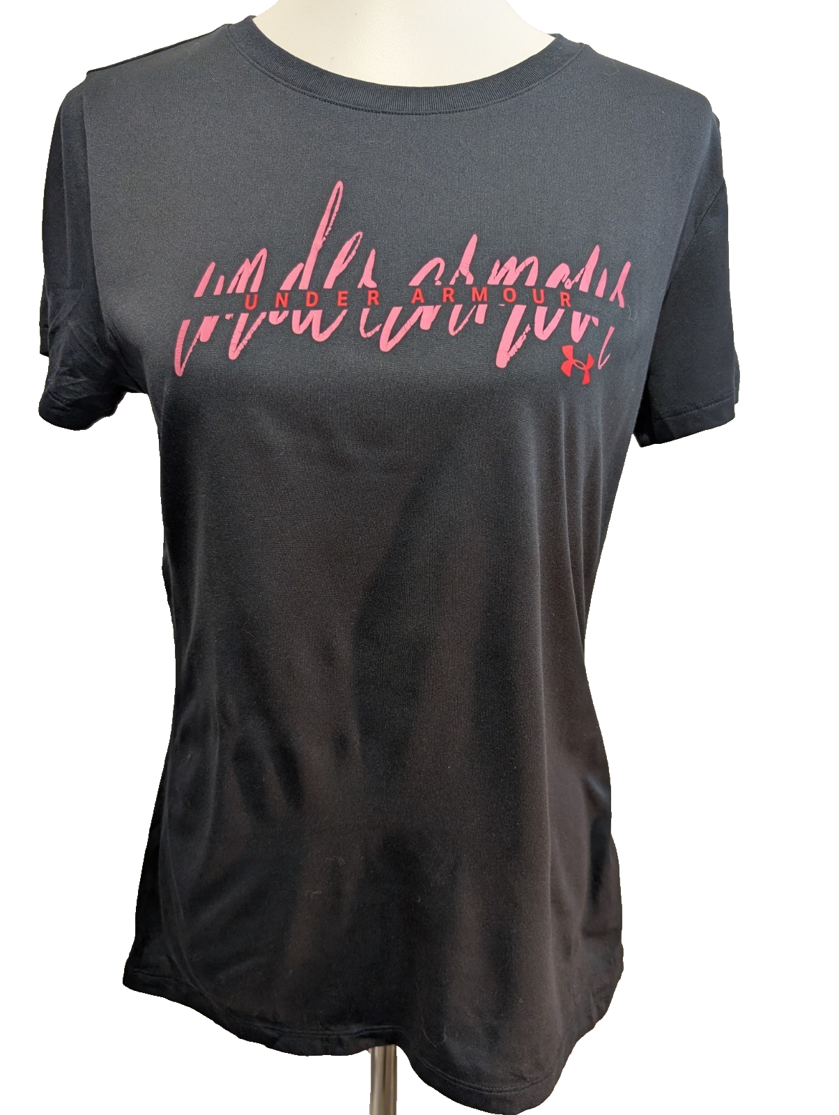 T-shirt de Sport Under Armour HeatGear Noir Logo Rose Femme Taille M