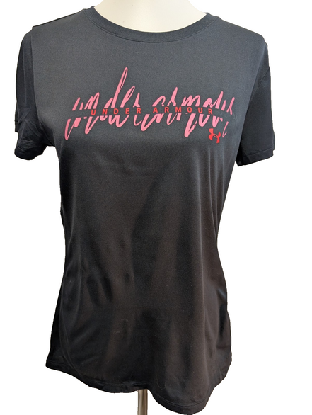 T-shirt de Sport Under Armour HeatGear Noir Logo Rose Femme Taille M