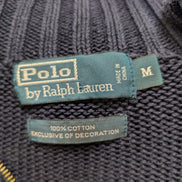 Pull Polo Ralph Lauren Col Zippé Bleu Marine 100% Coton Taille M Vintage