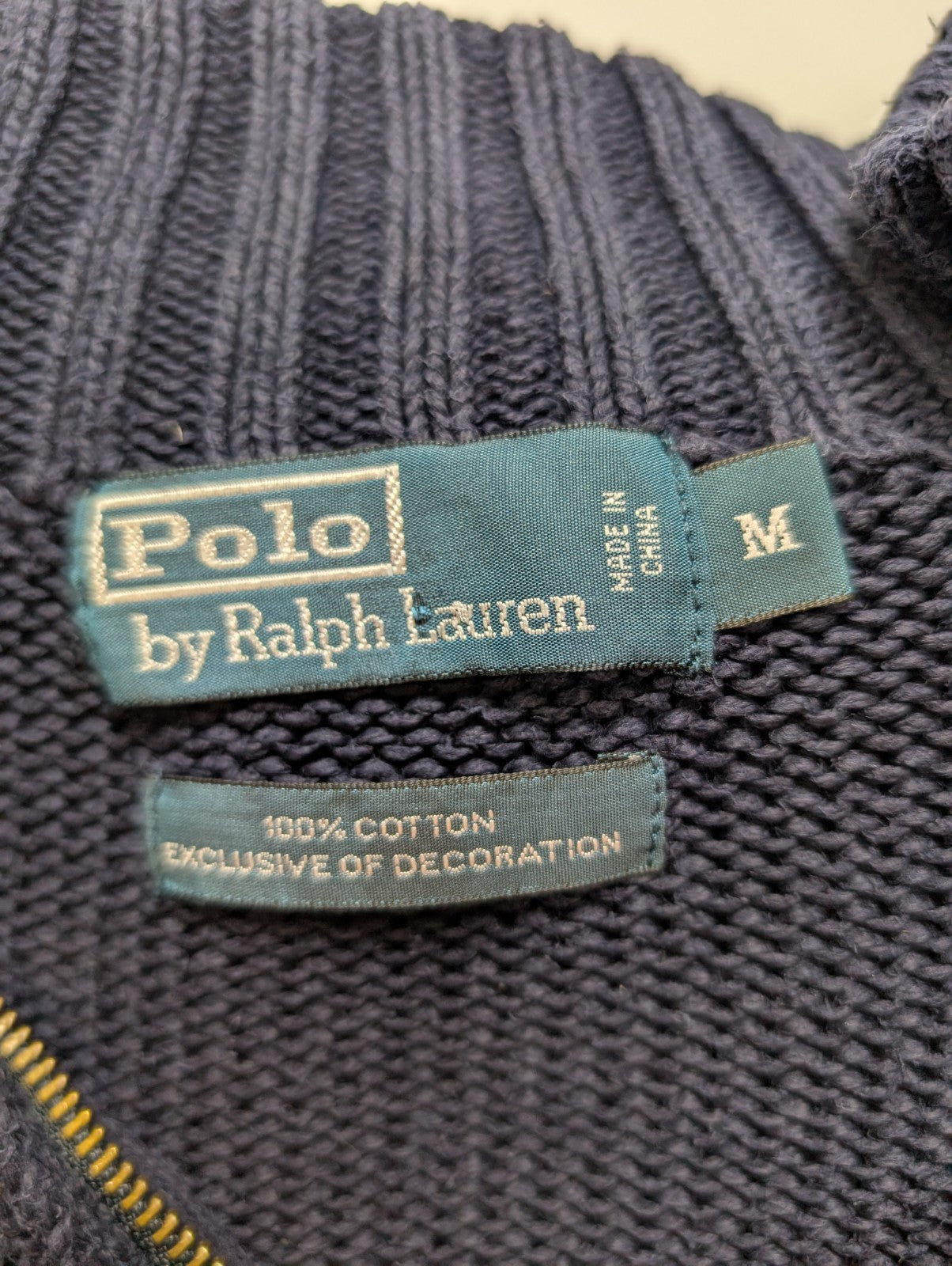 Pull Polo Ralph Lauren Col Zippé Bleu Marine 100% Coton Taille M Vintage