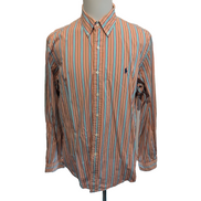 Chemise Ralph Lauren XL Rayures Orange Bleu Vert Logo Bleu Coton
