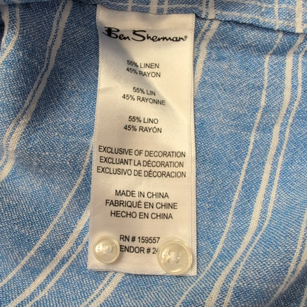 Chemise Ben Sherman M Ajustée Lin Rayonne Bleu Rayures Manches Courtes