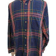 🧣 CHEMISE FLANELLE IZOD COUPE LARGE L (G) CARREAUX BLEU VERT ROUGE