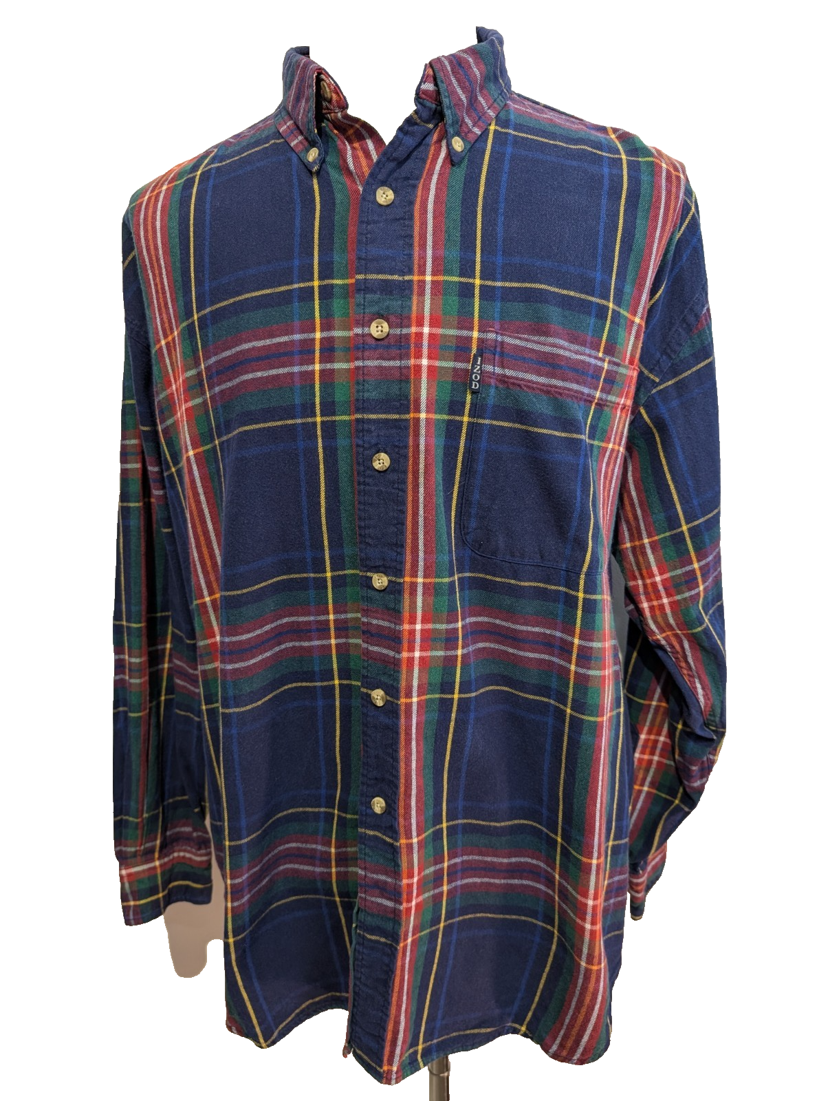 🧣 CHEMISE FLANELLE IZOD COUPE LARGE L (G) CARREAUX BLEU VERT ROUGE