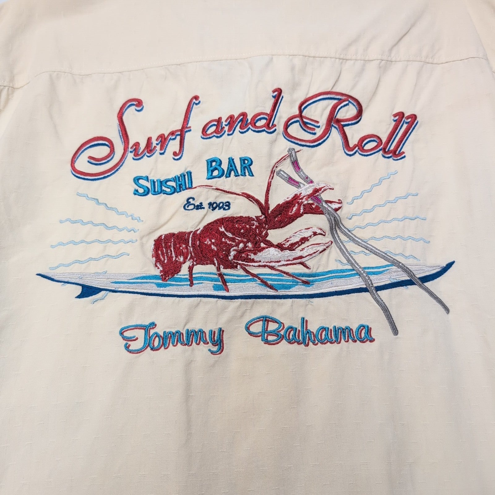 Chemise Hawaïenne Tommy Bahama 100% Soie 2XL Surf Roll Sushi Bar
