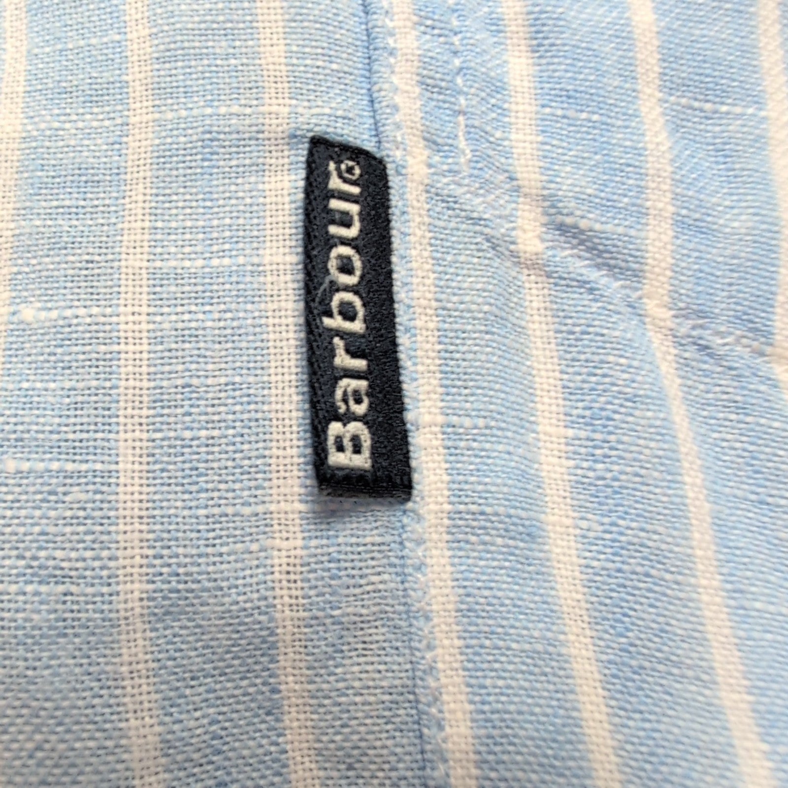 Chemise BARBOUR Homme M Lin Bleu Ciel à Rayures Manches Courtes Poche