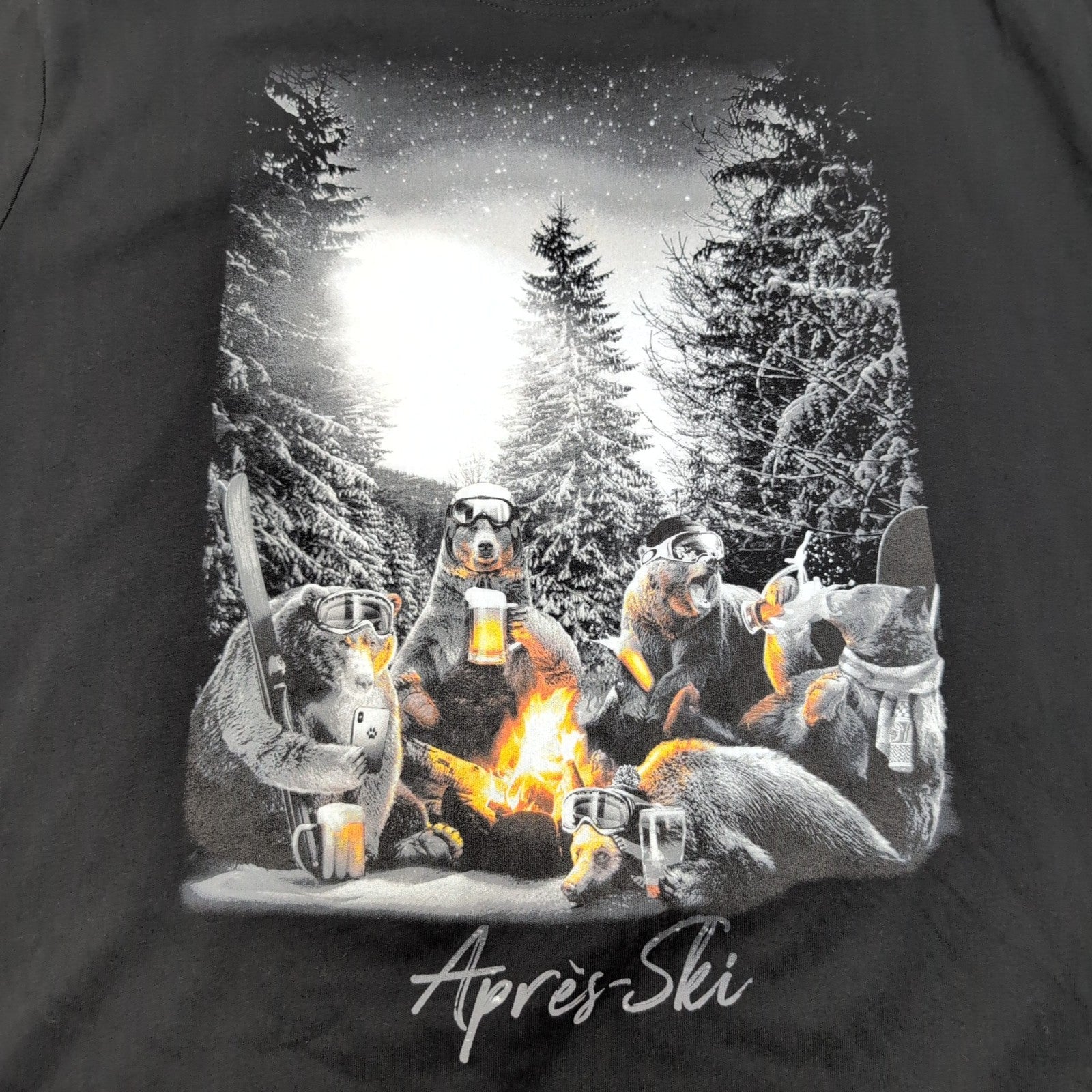 T-shirt Palawan Après Ski XXL Noir Ours Forêt Nuit Étoilée 100% Coton Neuf