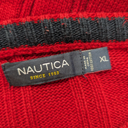 Pull Nautica Torsadé Rouge Foncé Col Rond 100% Coton Unisexe Taille XL