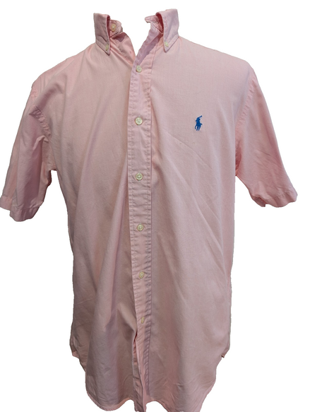 Chemise Ralph Lauren Homme S Manche Courte Rose Classic Fit Logo Bleu Petite Tai