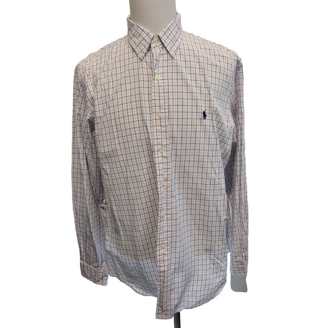 Chemise Ralph Lauren XL Rose Bleu Carreaux Classic Fit Shirt Button Down Coton