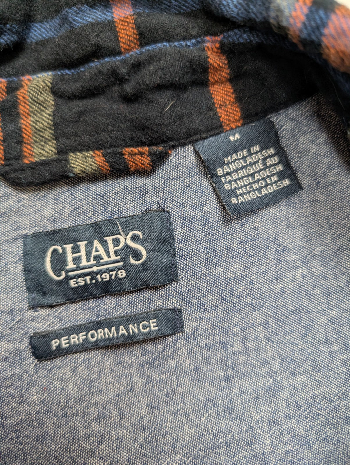 CHAPS Flanelle Marine Marron M Logo Cuir EE VINTAGE 100% Coton | 315S