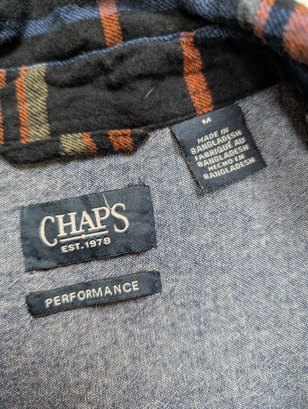 CHAPS Flanelle Marine Marron M Logo Cuir EE VINTAGE 100% Coton | 315S
