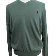 Pull POLO RALPH LAUREN Homme M Vert Sapin Col V Logo Bordeaux Cotton Knit