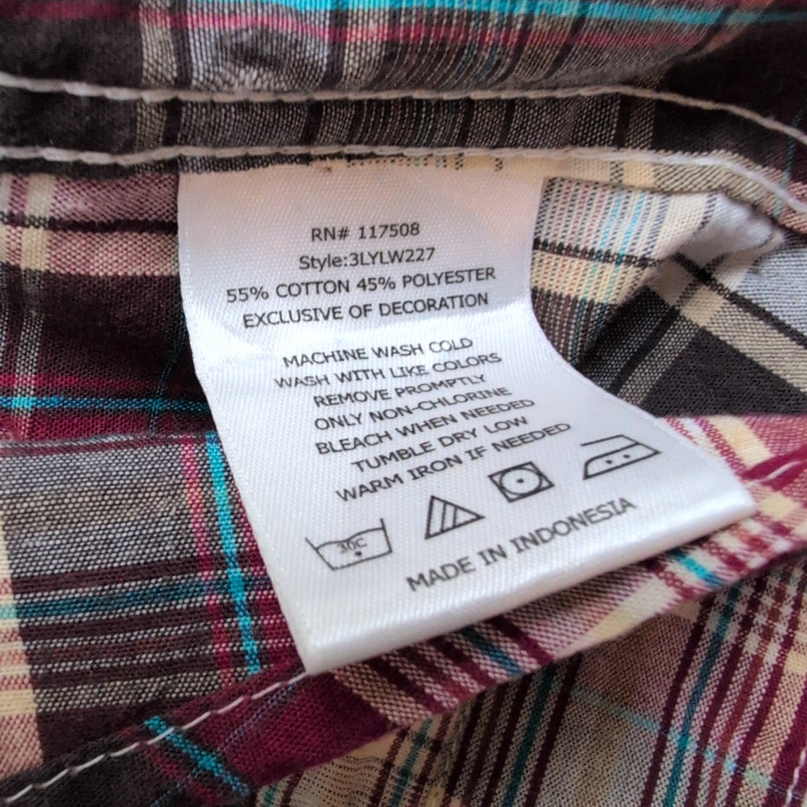 Chemise western rouge à carreaux boutons pression nacrés marbrés Taille L