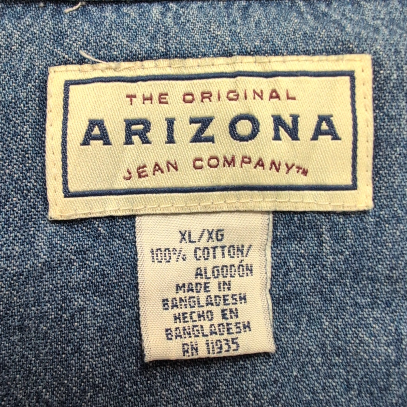 Chemise Arizona XL XXL Jean Bleu Denim 100% Coton Col Officier manches longues