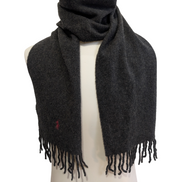 Écharpe Polo Ralph Lauren 55% Cachemire 45% Laine Gris Anthracite Logo Rouge
