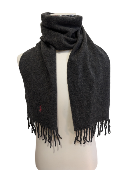 Écharpe Polo Ralph Lauren 55% Cachemire 45% Laine Gris Anthracite Logo Rouge