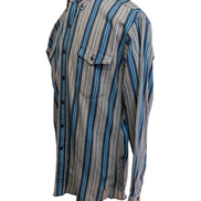 CHEMISE WRANGLER WESTERN M/L Coton Épais Rayures Bleues Poche Stylo