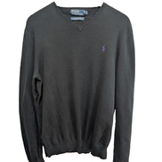 Pull Polo Ralph Lauren noir col V coton Pima logo violet taille M