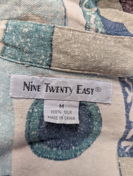 Chemise hawaïenne soie Nine Twenty East abstrait manches courtes taille M
