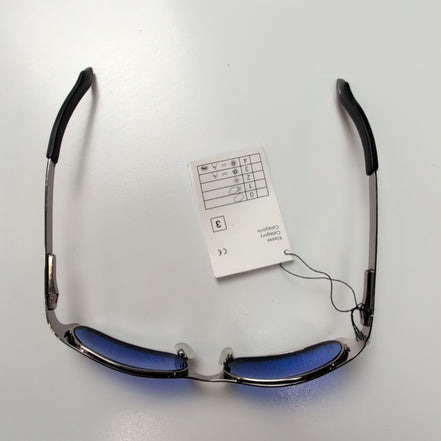 Lunettes de soleil Y2K Métal Gris Brillant Verres Bleus Branches Larges à Ressor
