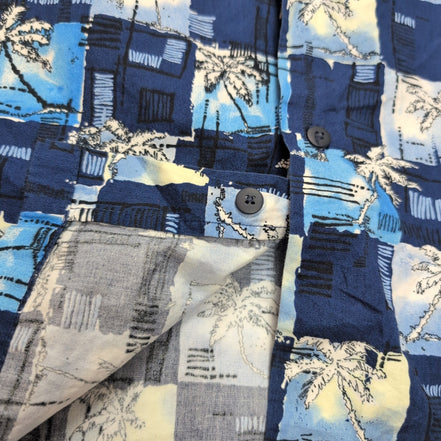 Chemise hawaïenne Newport Blue XL bleu palmiers 100% coton manches courtes