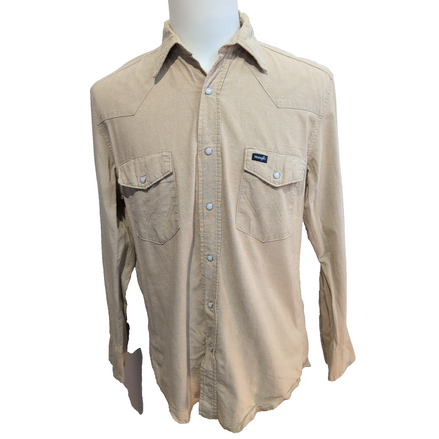 Chemise Wrangler Western Manches Longues Beige Boutons Pression Nacrés Taille M