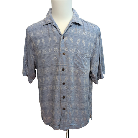 Chemise hawaïenne Bermuda Bay M bleue ananas palmiers 100% soie