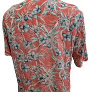 Chemise Hawaïenne Caribbean Joe Rayon Rouge Clair & Fleurs Vertes - Taille M