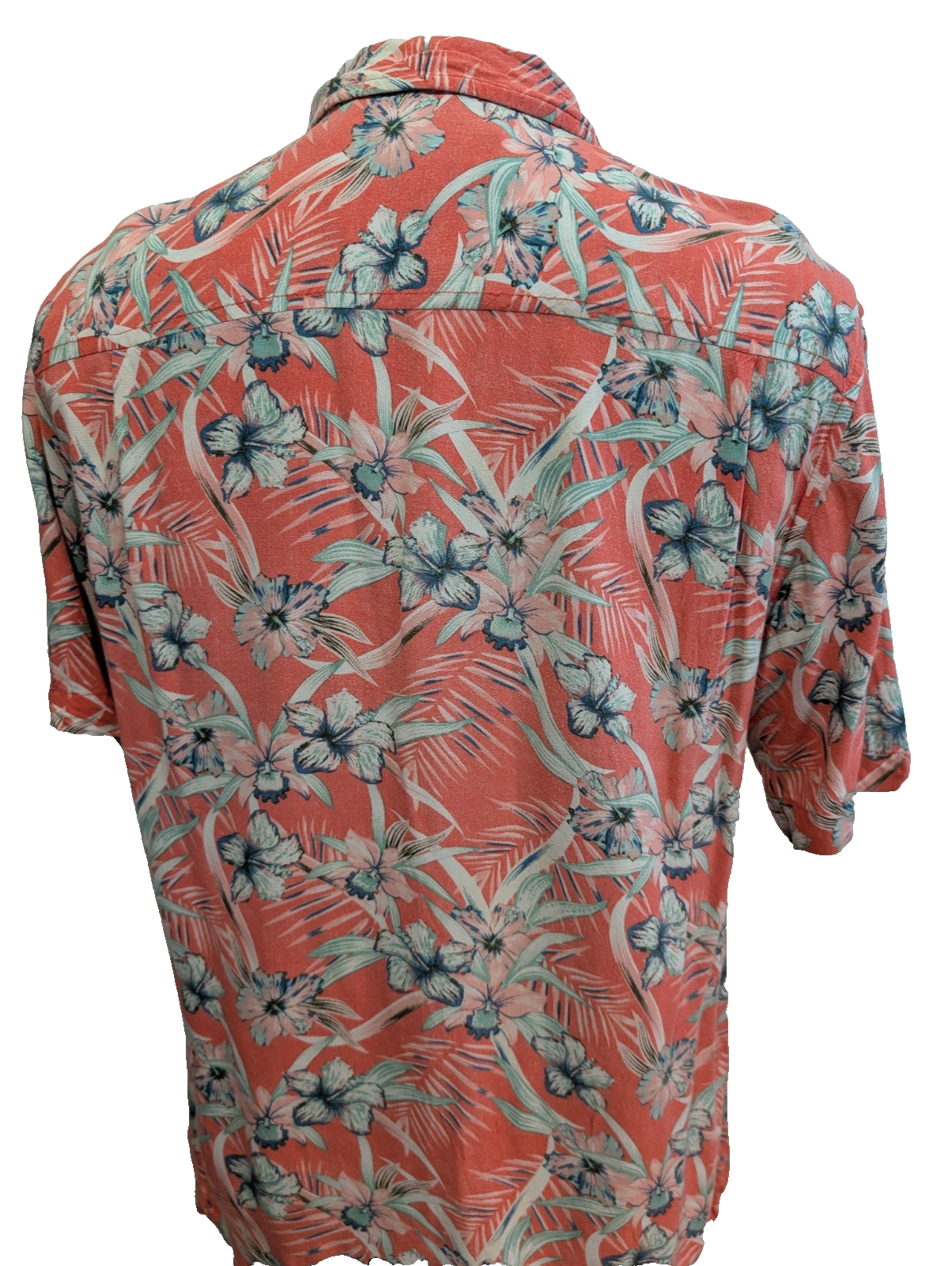 Chemise Hawaïenne Caribbean Joe Rayon Rouge Clair & Fleurs Vertes - Taille M
