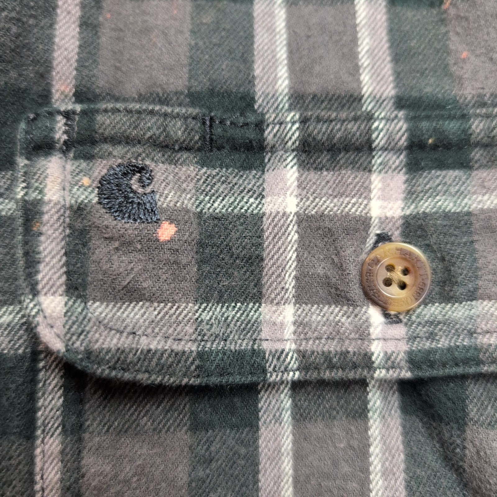 Chemise Carhartt M Flanelle Verte Grise Carreaux 100% Coton 2 Poches