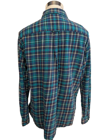 CHAPS Flanelle Vert Bleu L Logo Brodé VINTAGE 100% Coton | 309S