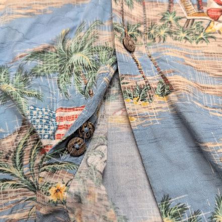 Chemise Hawaïenne Batik Bay Rayonne Bleu Motif Plage Surf S
