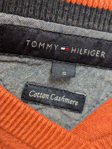 Pull Tommy Hilfiger Orange Foncé Coton & Cachemire Col V - Taille S