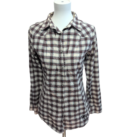 Harley Davidson chemise femme ailes d’ange brodées carreaux bordeaux taille S