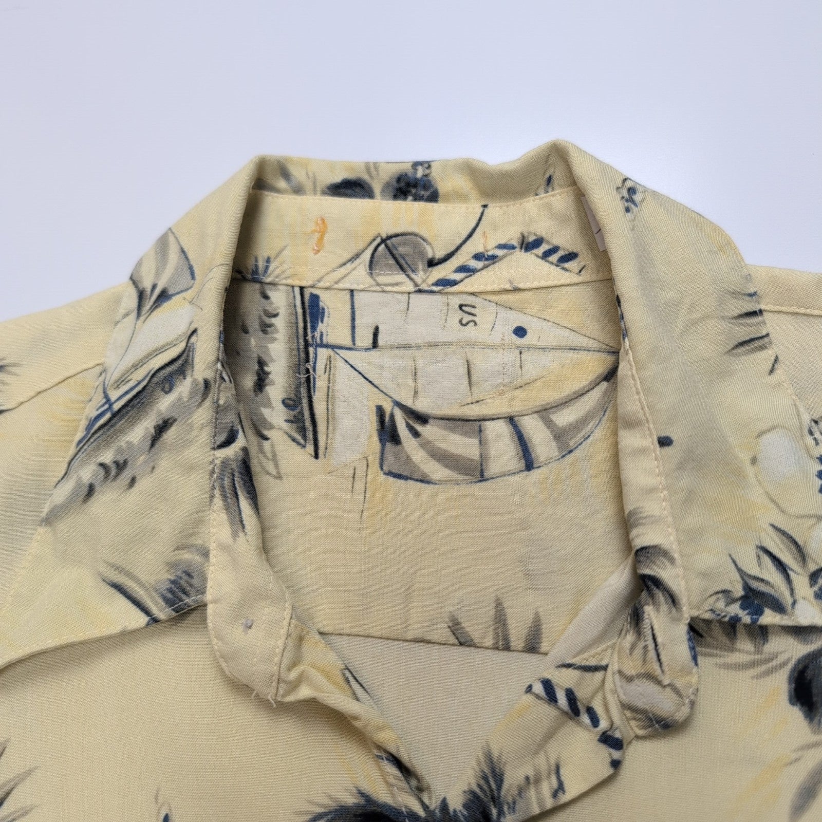 Chemise Hawaïenne XL 100% Viscose Jaune Cocktails Voiliers Fleurs