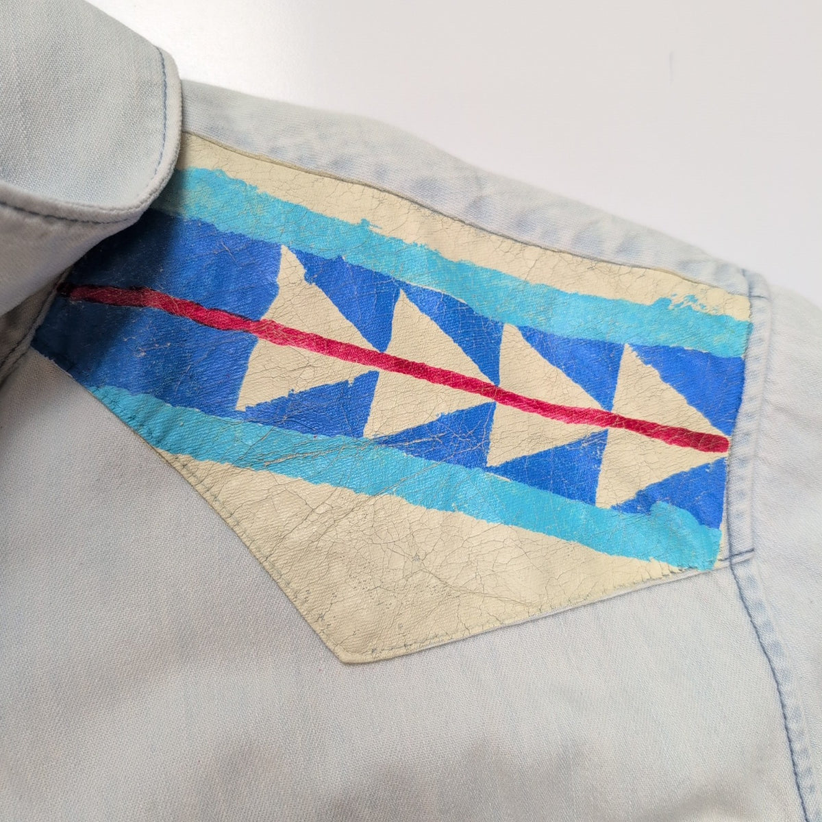 Chemise Levis Western L Jean Denim Bleu Motif Navajo Vintage Manches Courtes
