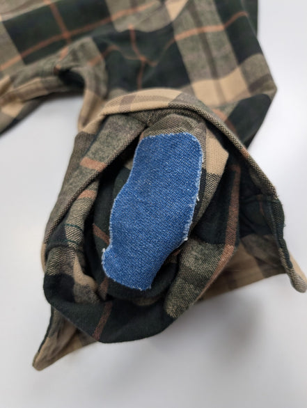 L.L. Bean Chamois Flanelle Coudes Réparés Vert Marron L USURE VINTAGE | 325S