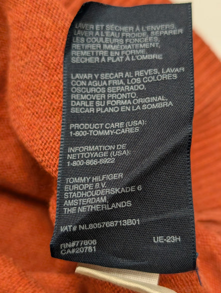 Pull Tommy Hilfiger Orange Foncé Coton & Cachemire Col V - Taille S