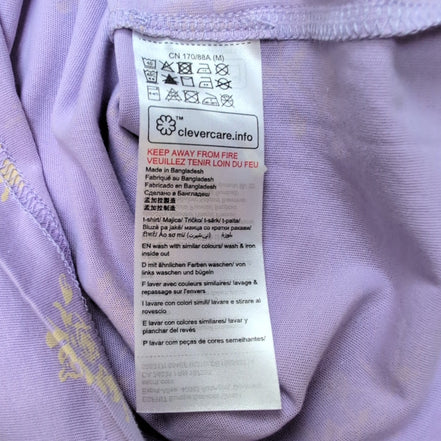 Haut Esprit Femme L Violet Motif Fleuri 100% Coton Manches Courtes Neuf