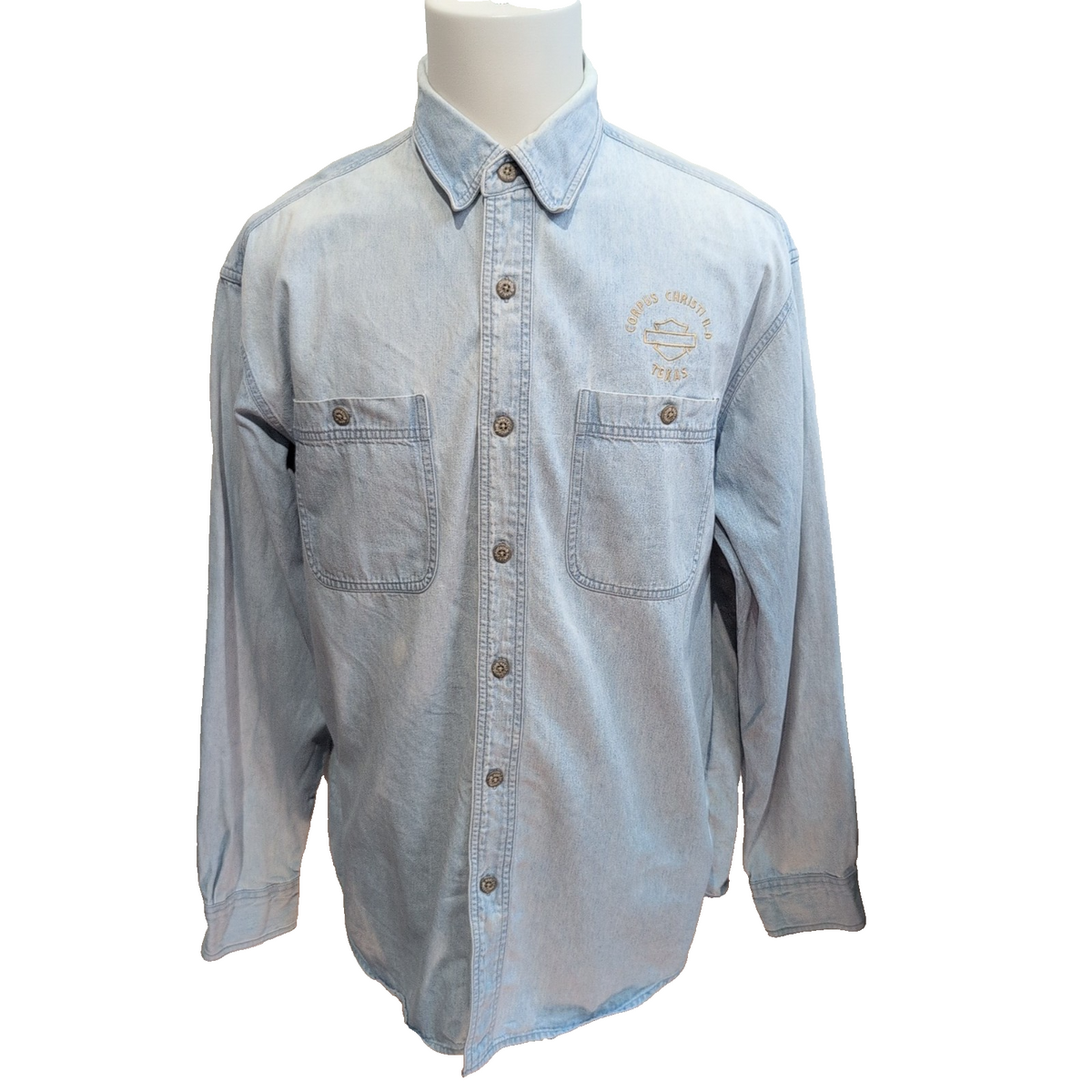 Chemise Harley Davidson Jean Bleu Clair L 100% Coton 2 Poches Texas HD