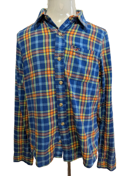 Chemise Flanelle HOLLISTER XL Coton Bleu Orange Jaune Multicolore |289S