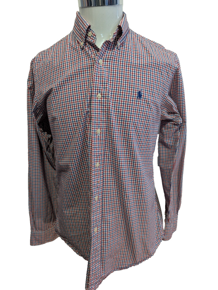 Chemise Polo Ralph Lauren Shirt M Custom Fit Vichy Bleu Rouge Blanc Button Down