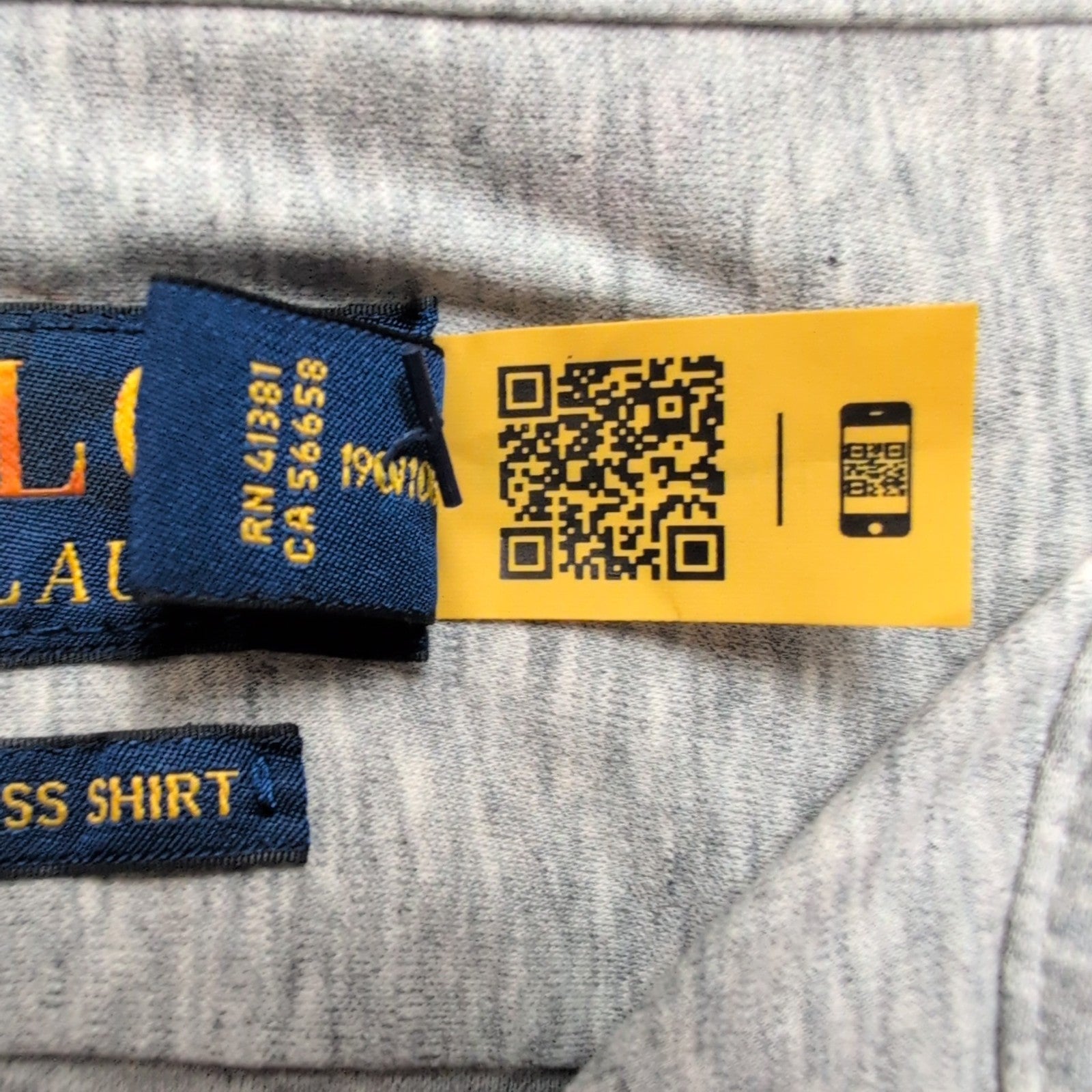 Chemise Ralph Lauren XXL Knit Dress Shirt Gris Chiné Jersey Coton QR Code