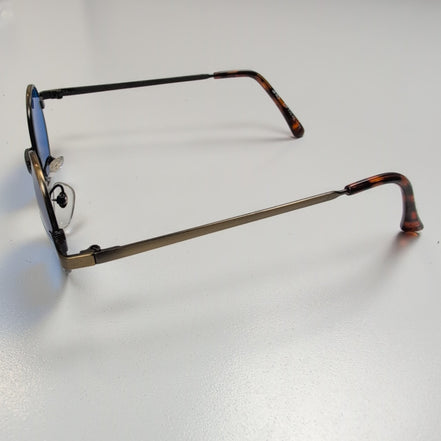 JD Optical Lunettes de Soleil Rondes Hippie Branche Fine Bronze Verres Bleus