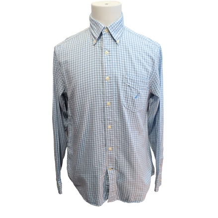 Chemise Nautica bleu ciel petits carreaux manches longues 1 poche M